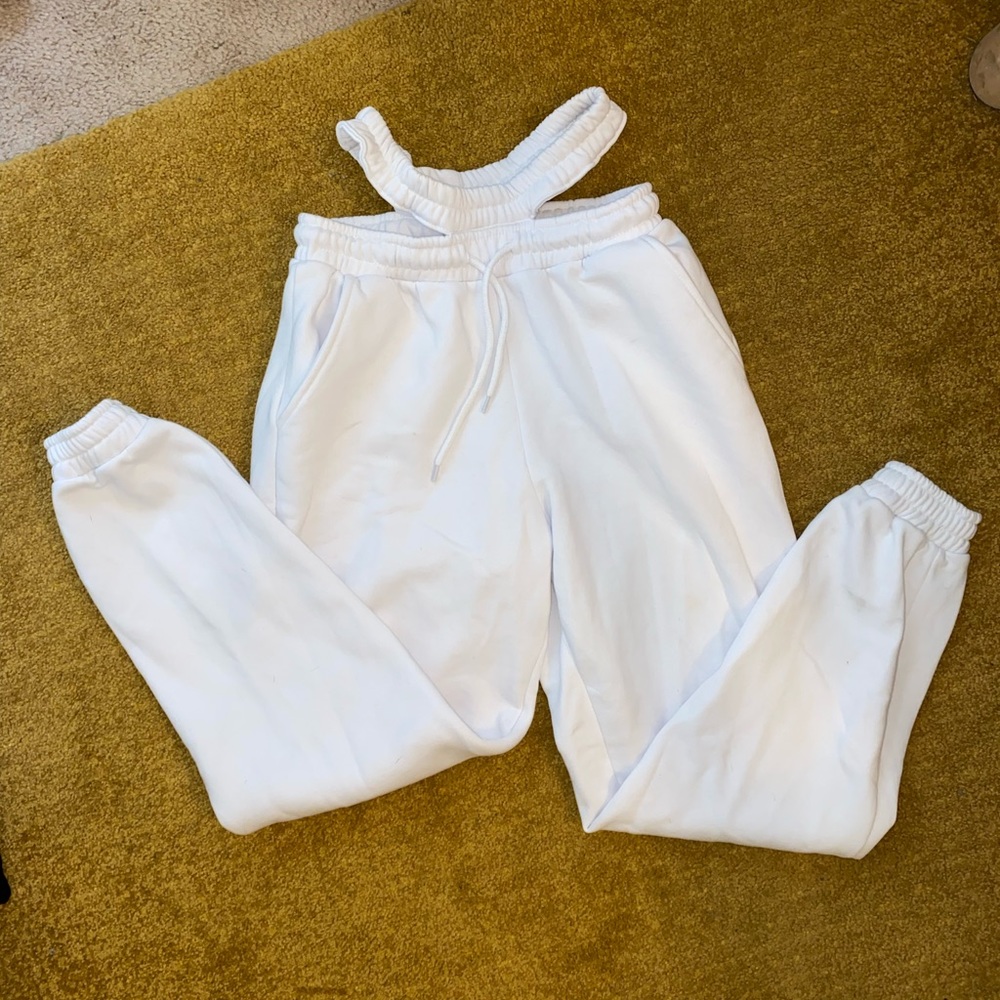 White Cut Out Waist Oversized Joggers